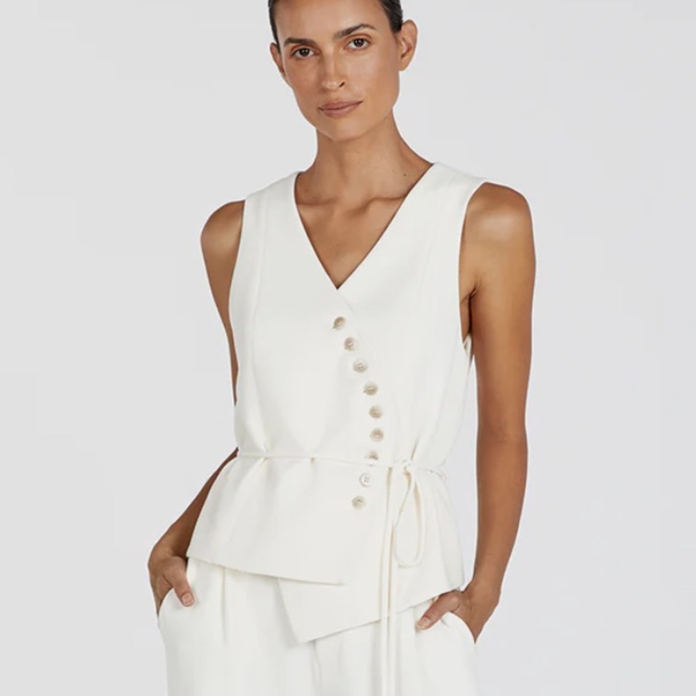 DISSH Celine Asymmetrical White Buttoned Vest Top